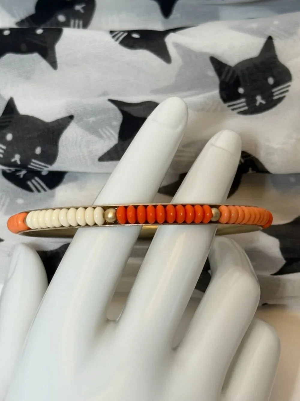 6 Orange Bangles Mix Match Stack Beaded Gold Toned Bracelets